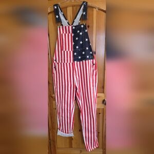 American Flag OVERALLS Red White Blue Stripes Bunting USA Men's Women's Unisex